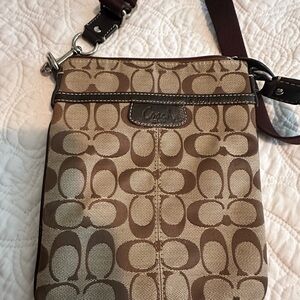 Coach Signature Brown and Tan Crossbody Bag
